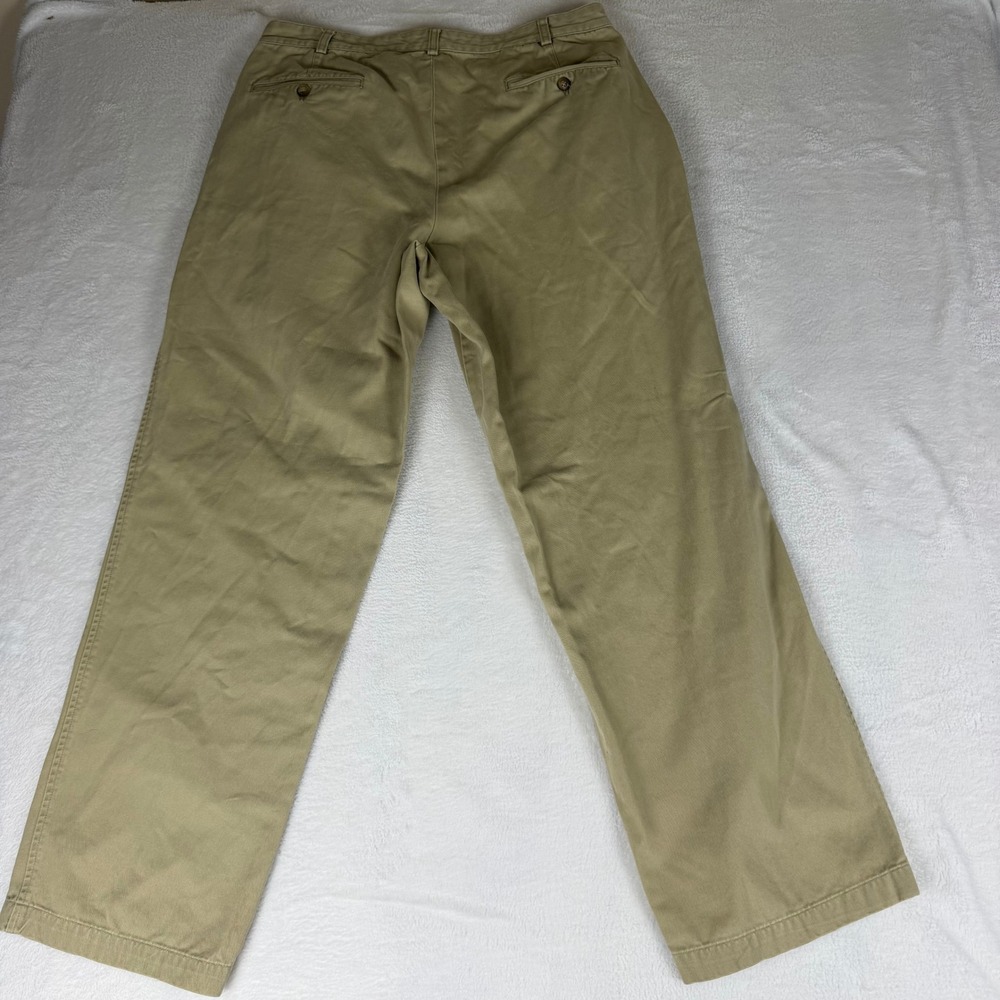 Brooks Brothers Mens Khaki Pleated Chino Pants 35x32 Tan Cotton Straight Leg